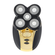 (Gold) 5 In 1 LED Electric Hair Beard Shaver Cordless Rechargeable Waterproof Bald Head Trimmer Razor with 5 Heads