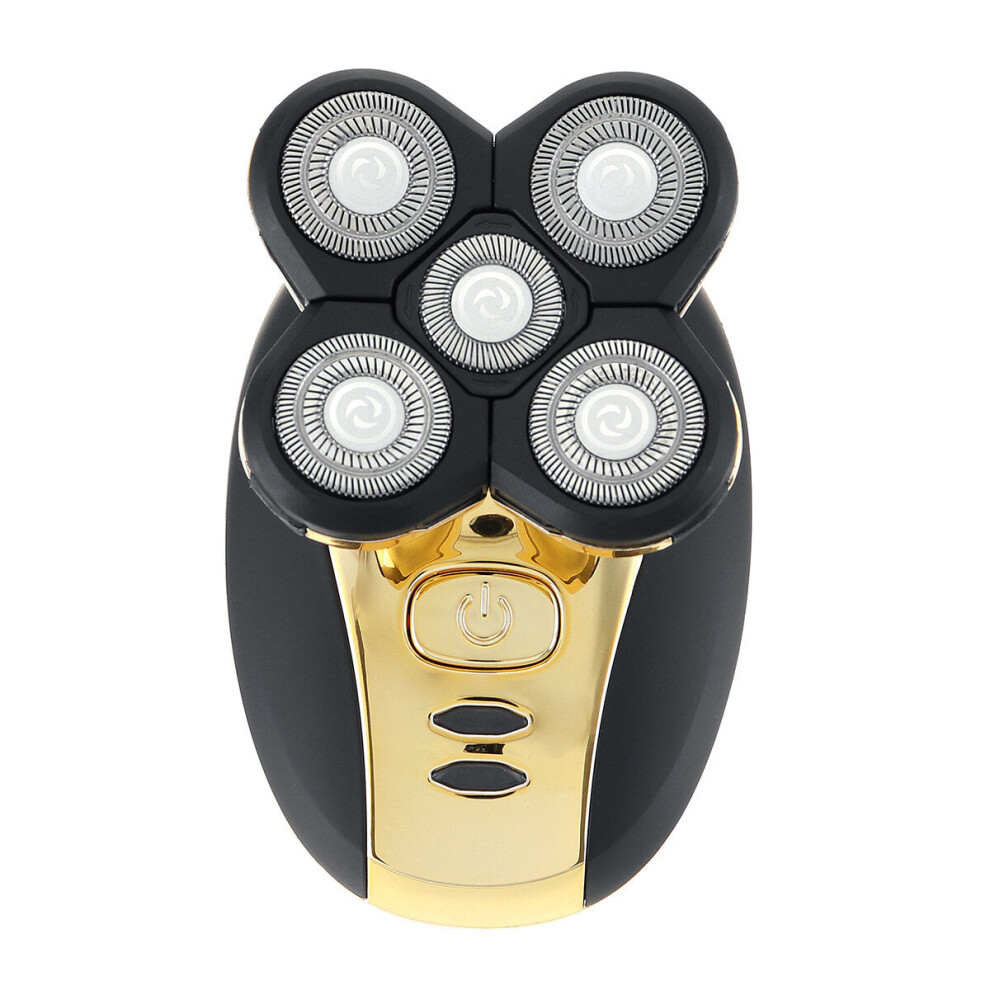 (Gold) 5 In 1 LED Electric Hair Beard Shaver Cordless Rechargeable Waterproof Bald Head Trimmer Razor with 5 Heads