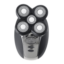(Silver) 5 In 1 LED Electric Hair Beard Shaver Cordless Rechargeable Waterproof Bald Head Trimmer Razor with 5 Heads