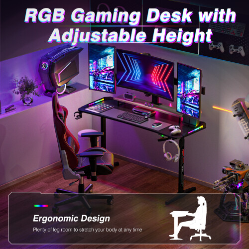 160cm Long T-Shape Gaming Desk Height Adjustable RGB Computer Table 1
