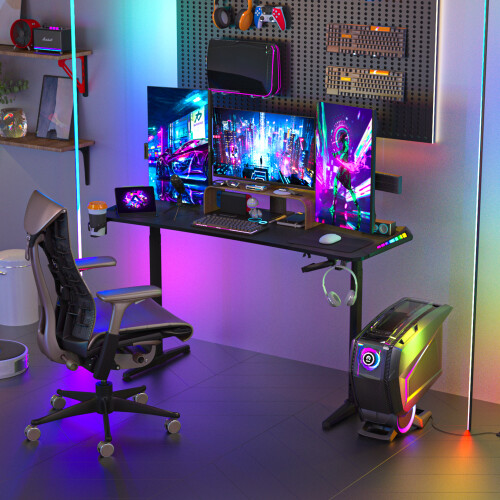 160cm Long T-Shape Gaming Desk Height Adjustable RGB Computer Table 2