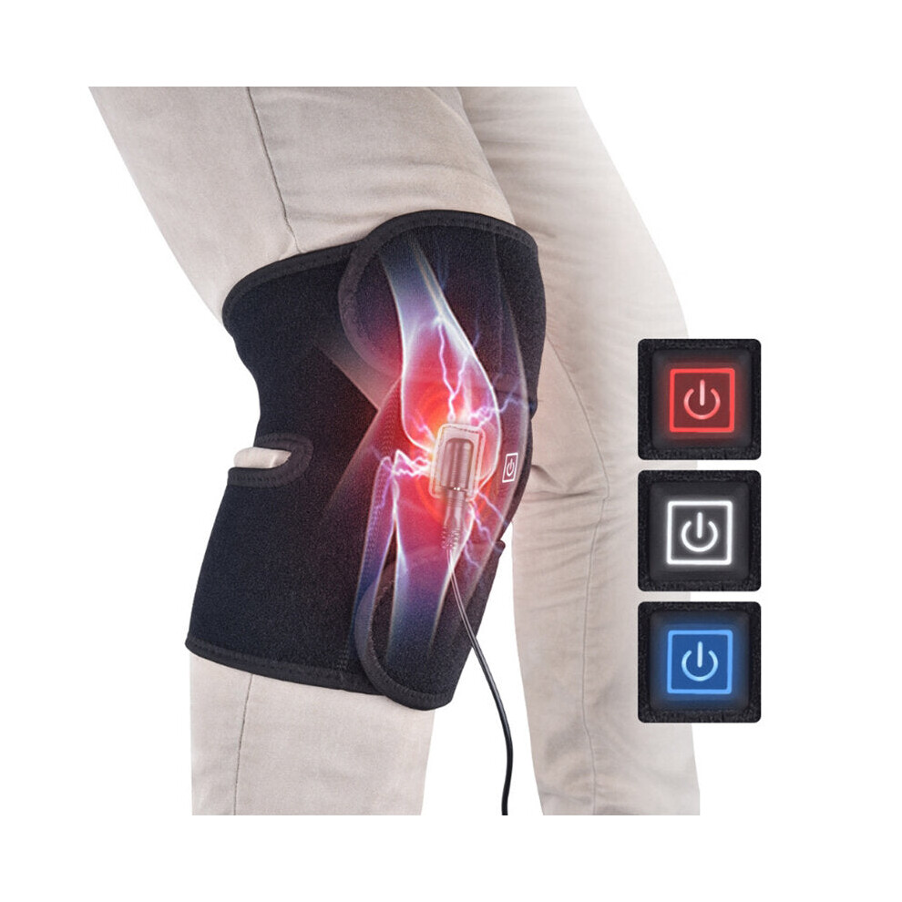 Greenzech Black 10W Electric Far Infrared Heating Knee Massager Thermal Vibration Physiotherapy Instrument Knee Pad Vibration Massage Pain Relief Health Care Wireless
