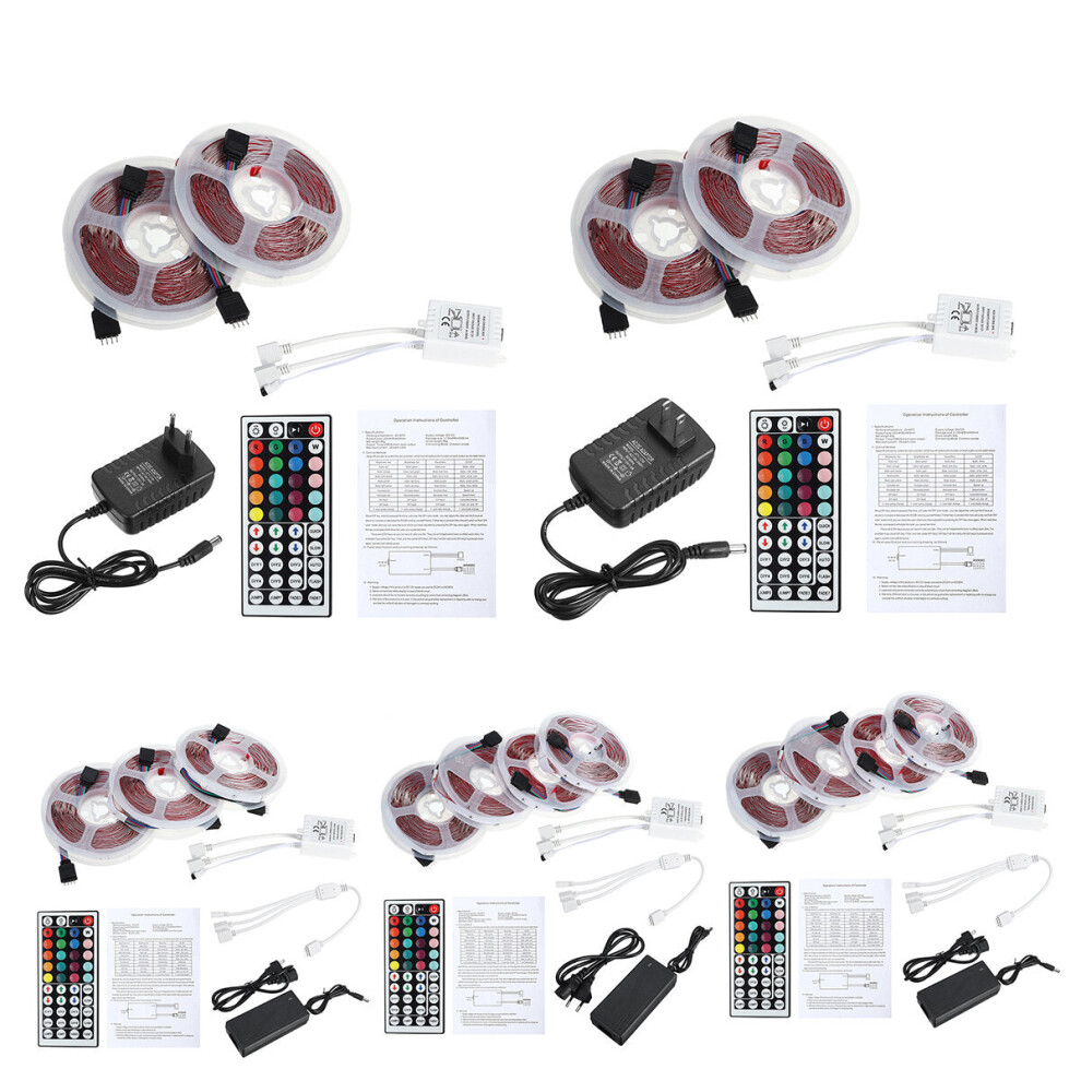 (US Plug, 10M) LED Strip Non-Waterproof 2A Power Supply 10/15/20m Double-Sided 35 Copper 12V 44 key Optional Plug Multi-specification Lamp with Decorative Lights