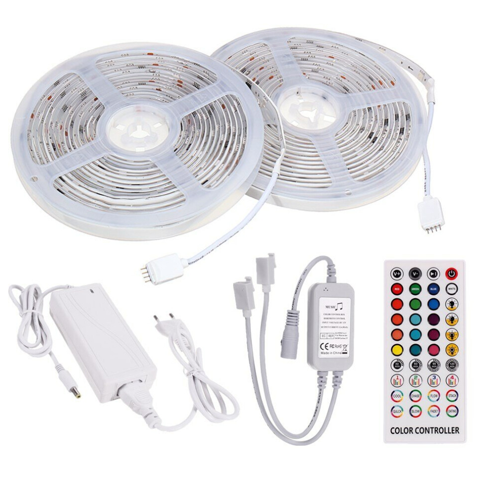 (10M) 5M 10M Timer Music Control 5050 RGB Waterproof LED Strip Light+40Keys RF Remote Control+EU Power Adapter DC12V