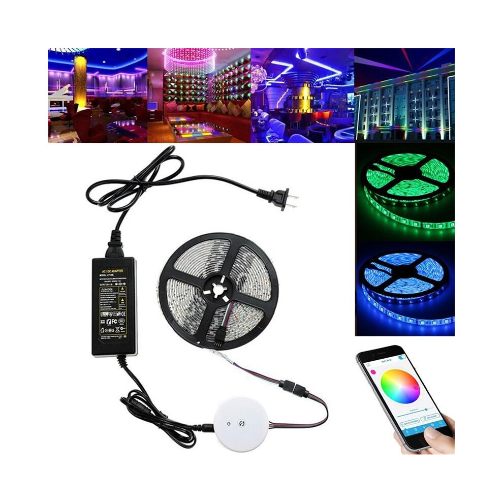 (US Plug) 5M 60W SMD5050 Waterproof bluetooth APP Control RGB LED Flexible Strip Light Kit DC12V Christmas Decorations Clearance Christmas Lights