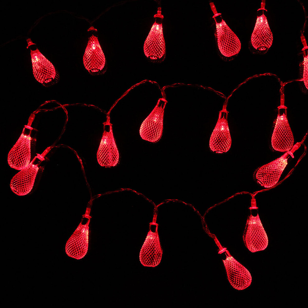 (Red) Battery Operated 2.2M 20LEDs Moroccan Bulbs Fairy String Lights for Christmas Wedding Decor
