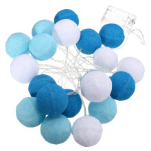 (Blue+White) Battery Operated 20LEDs Warm White Cotton Ball Fairy String Light for Wedding Christmas DC4.5V