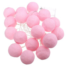 (Pink) Battery Operated 20LEDs Warm White Cotton Ball Fairy String Light for Wedding Christmas DC4.5V