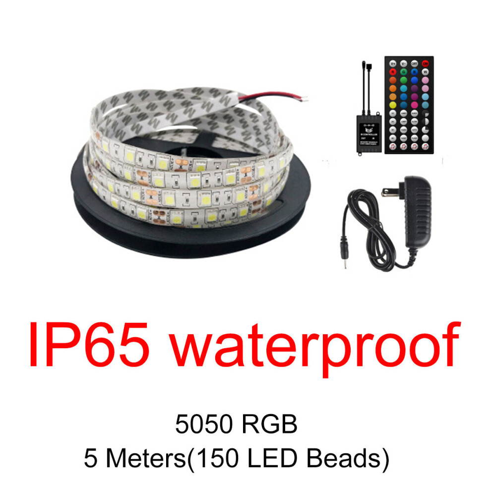 (Waterproof) 5M 5050 RGB Music LED Strip Light Waterproof/Non-waterproof+44 Keys Remote Control+Power Adapter DC12V-image-OPC-PGKP879-NEW