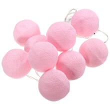 (Pink) Battery Powered 10LEDs Warm White Cotton Ball Fairy String Light For Wedding Christmas DC3V