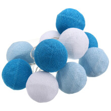 (Blue+White) Battery Powered 10LEDs Warm White Cotton Ball Fairy String Light For Wedding Christmas DC3V
