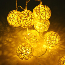 (Yellow) Battery Powered 1.8M 10LEDs Rattan Ball Fairy String Lights for Christmas Garden Party
