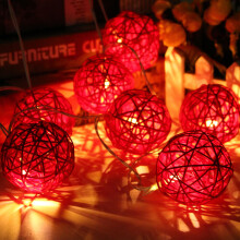 (Red) Battery Powered 1.8M 10LEDs Rattan Ball Fairy String Lights for Christmas Garden Party