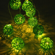 (Green) Battery Powered 1.8M 10LEDs Rattan Ball Fairy String Lights for Christmas Garden Party