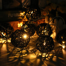 (Black) Battery Powered 1.8M 10LEDs Rattan Ball Fairy String Lights for Christmas Garden Party
