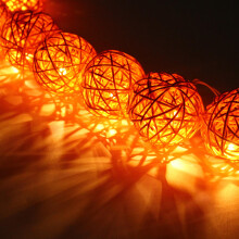 (Orange) Battery Powered 1.8M 10LEDs Rattan Ball Fairy String Lights for Christmas Garden Party