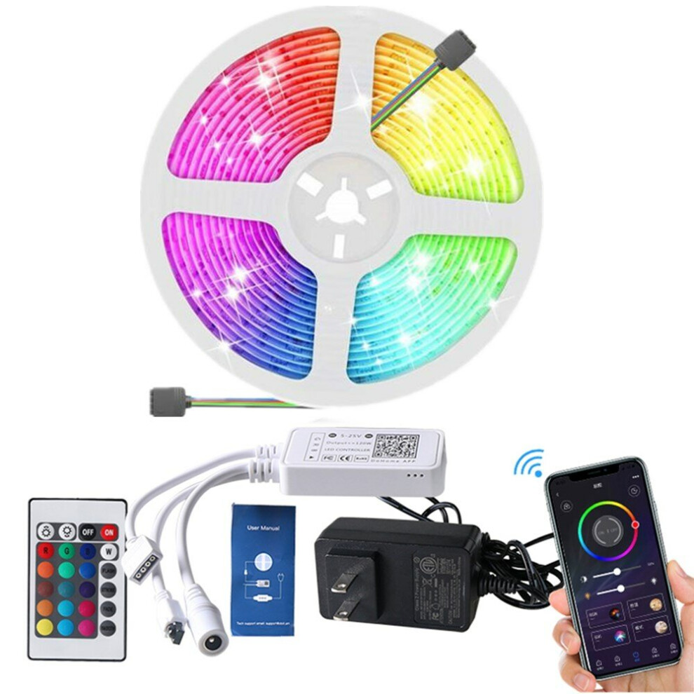 (US Plug) 5M bluetooth LED Strip Light Music Control RGB TV Backlight Tape Lamp Work with Homekit Amazon Alexa Google Assistant-image-OPC-PGKP8DJ-NEW