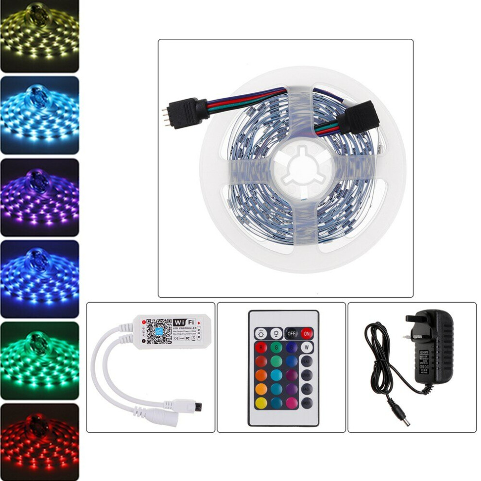 (US Plug) 5M 5050SMD Non-waterproof RGB LED Strip Light with 24Keys Remote Control Support Alexa Google Home Christmas Decorations Clearance Christmas Lights