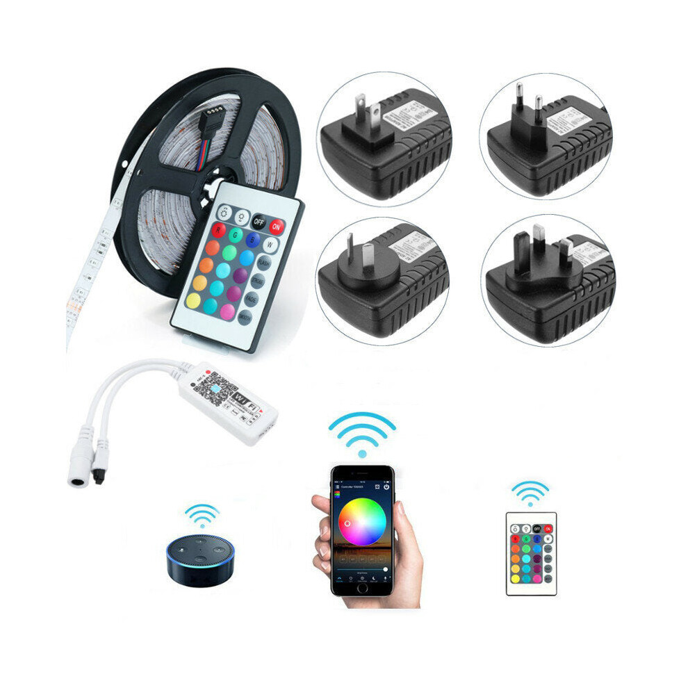 (AU Plug) 5M SMD2835 Alexa Smart Home WIFI Controller APP Control Non-waterproof RGB LED Strip Light DC12V Christmas Decorations Clearance Christmas Lights