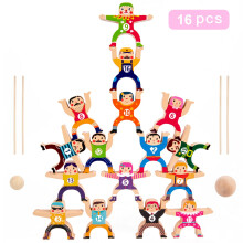 Wooden Stacking Toys 16Pcs Circus Hercules Acrobatic Troupe Interlock Toy Balancing Building Blocks Game Toddler Puzzle Toys for 3 4 5 6 Years Old Kid