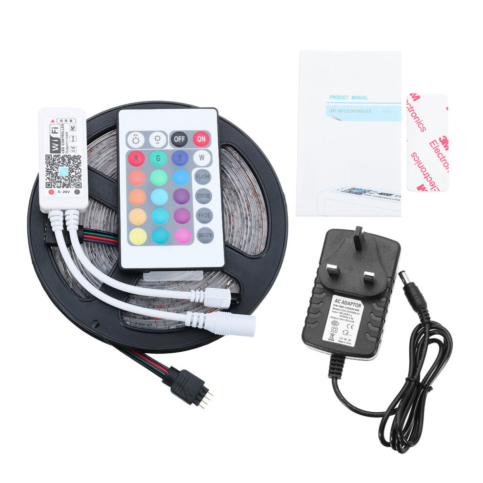(UK Plug) DC12V 5m 24W Watertight Alexa Smart Home WIFI Controller APP Control LED Strip Light Christmas Decorations Clearance Christmas Lights