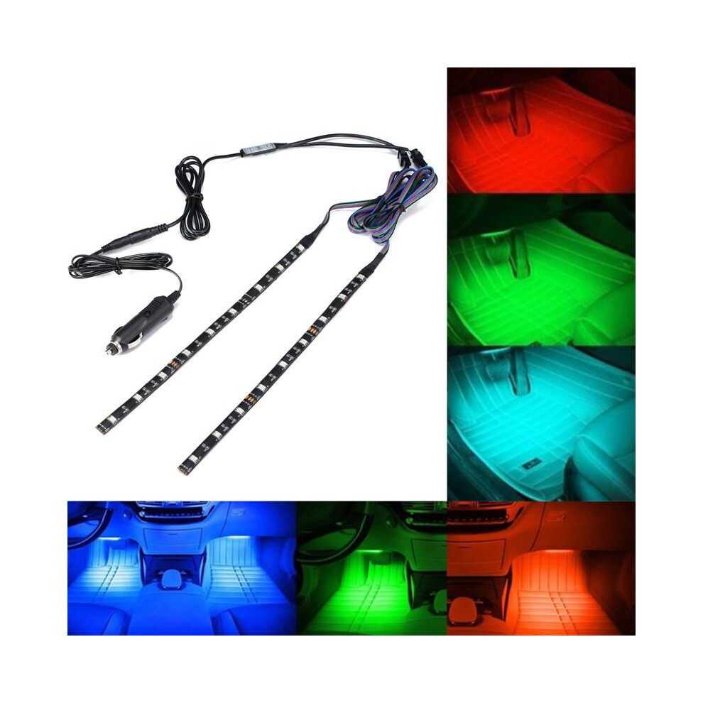 2PCS 30CM 5050 SMD Waterproof RGB LED Strip Light with DC Mini Controller+Car Charger DC12V