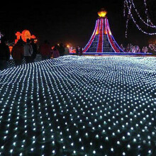 (White, US Plug) LED Net Mesh Fairy String Light Outdoor Garden Curtain Lamp Christmas Festival Decor 220-240V Christmas Decorations Clearance Christmas Lights