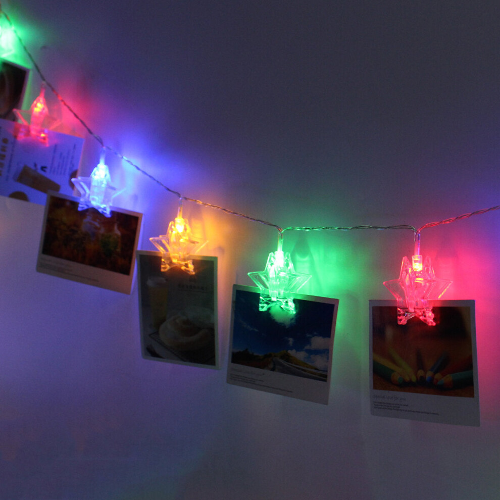 (Colorful) 1.5M 10 LED Hanging Fairy String Light Photo Peg Clips Wedding Party Decor Warm White Colorful Lamp