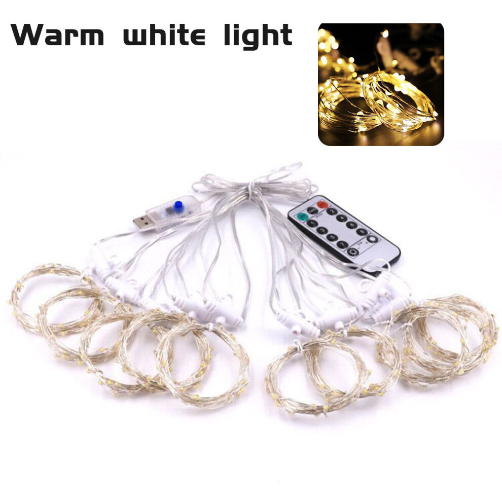 (Warm White) 3*3m 300LED USB Waterproof LED Window Curtain String Lights Remote Control 8 Modes Fairy Lights Home Christmas