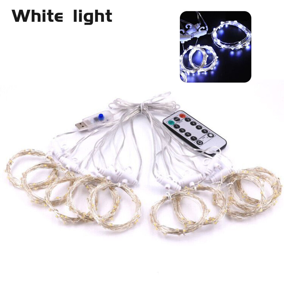 (White) 3*3m 300LED USB Waterproof LED Window Curtain String Lights Remote Control 8 Modes Fairy Lights Home Christmas