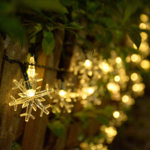 (Warm White) Snowflake String Lights Snow Fairy Garland Decor Solar Power LED for Christmas Tree New Year Room Decoration
