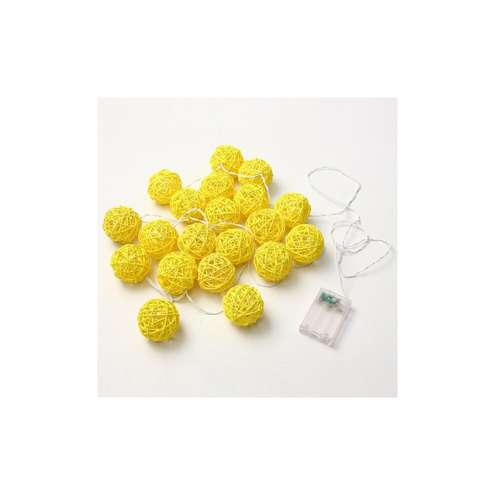 (Yellow) Battery Powered 20 LED Rattan Ball String Light Home Garden Fairy Lamp Wedding Party Xmas-image-OPC-PGKP9QZ-NEW
