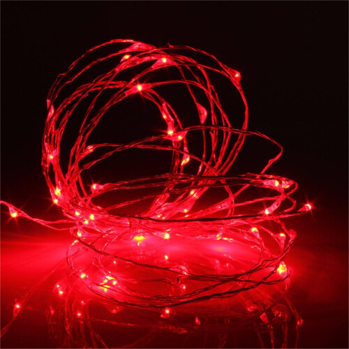 (Red) Battery Powered 5M 50LEDs Waterproof Silver Wire Fairy String Light for Christmas +Remote Control