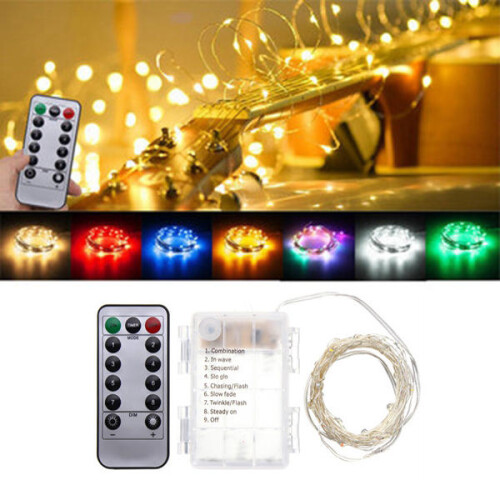 (Red) Battery Powered 5M 50LEDs Waterproof Silver Wire Fairy String Light for Christmas +Remote Control 2
