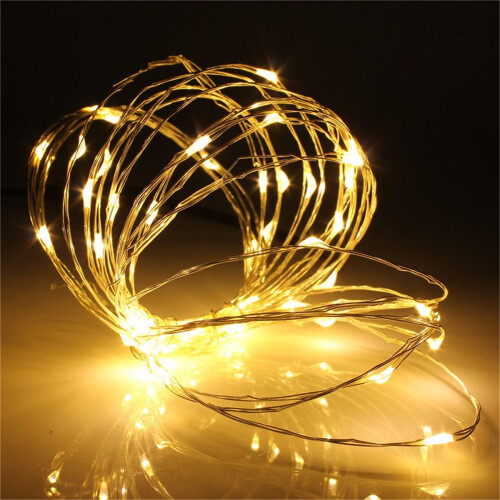 (Warm White) Battery Powered 5M 50LEDs Waterproof Silver Wire Fairy String Light for Christmas +Remote Control