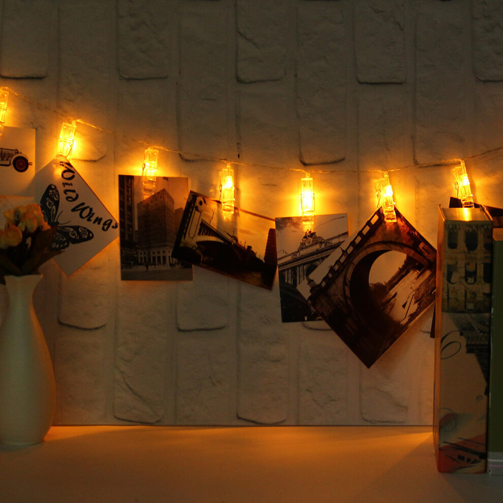 (Warm White) Battery Powered 2.2M 20LED Photo Peg Clip Shape Fairy String Light for Hanging Card Picture