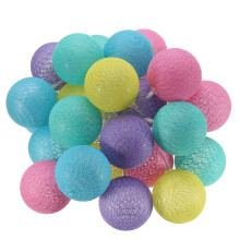 (2) Battery Powered 30LEDs Pastel Cotton Ball String Lights for Holiday Decoration