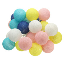 (4) Battery Powered 30LEDs Pastel Cotton Ball String Lights for Holiday Decoration