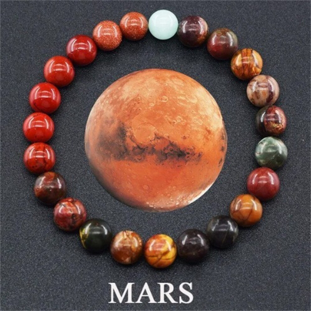 ( Mars) Planets Natural Stone Beaded Unisex Galaxy Solar System Stretch Bracelet