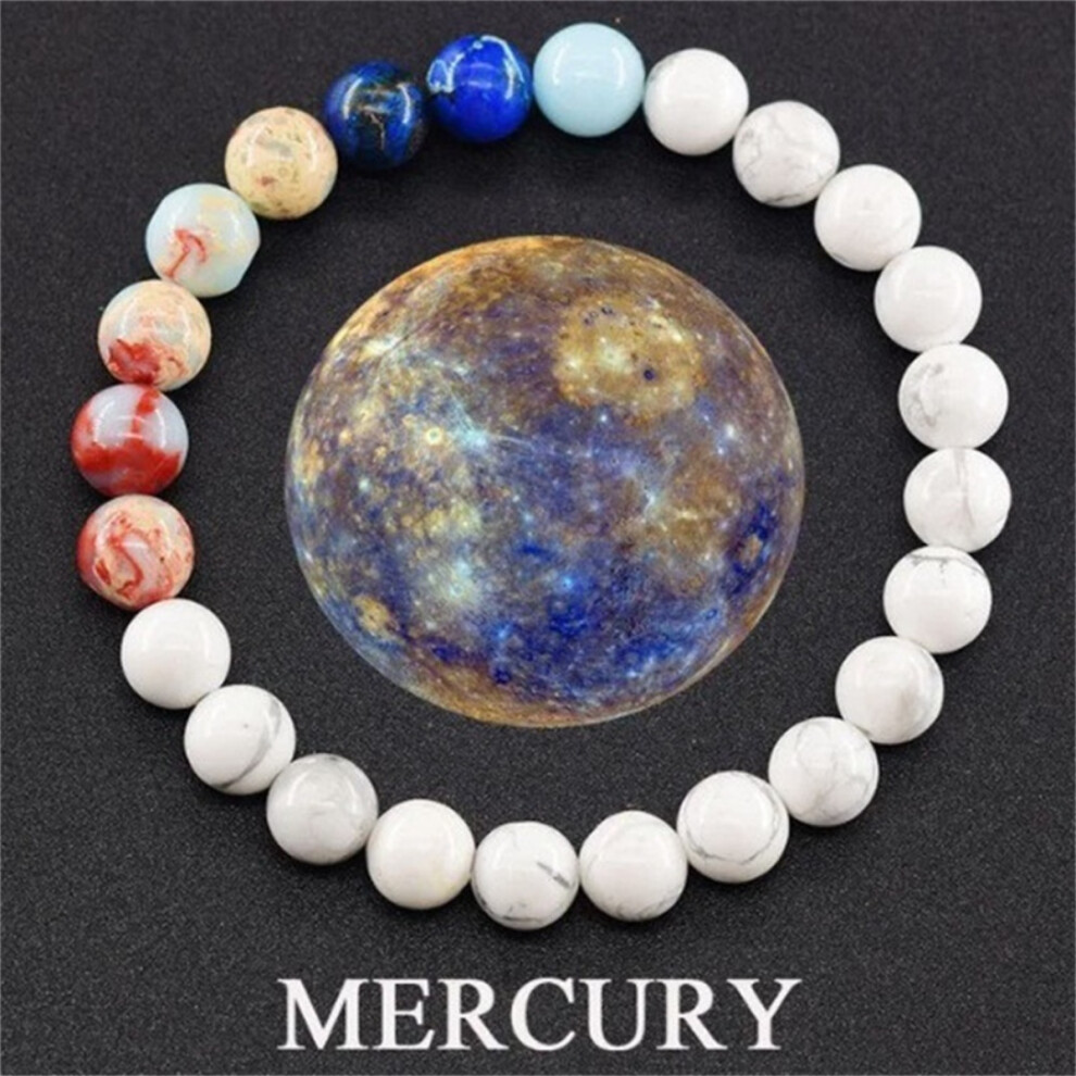 ( Mercury) Planets Natural Stone Beaded Unisex Galaxy Solar System Stretch Bracelet