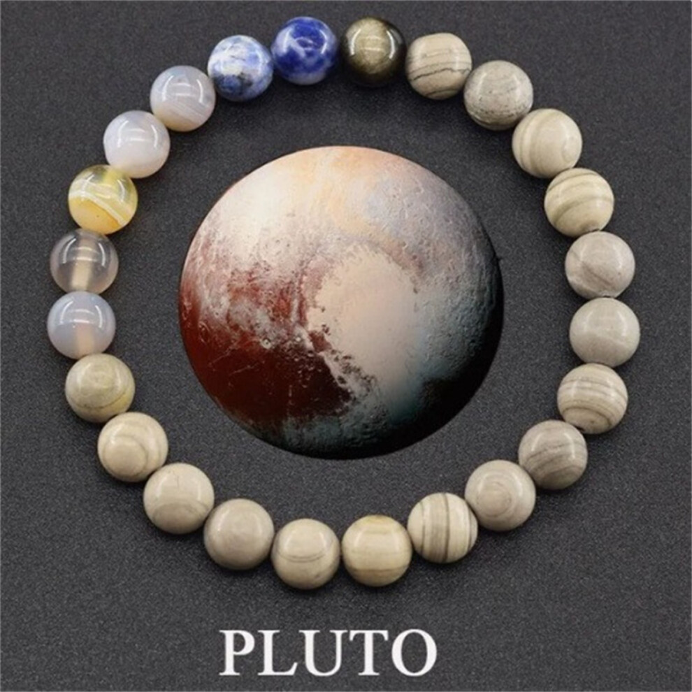 ( Pluto) Planets Natural Stone Beaded Unisex Galaxy Solar System Stretch Bracelet