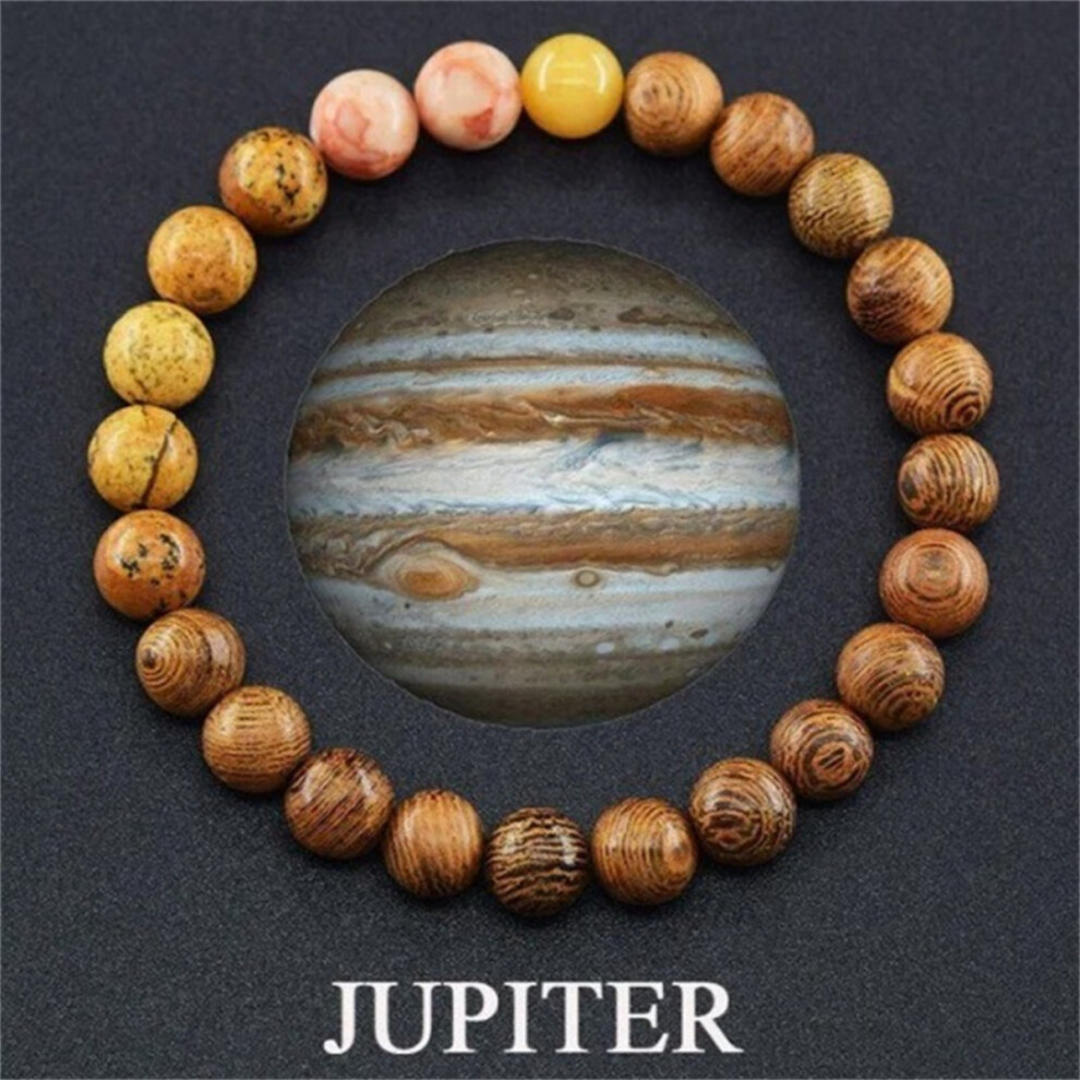 ( Jupiter) Planets Natural Stone Beaded Unisex Galaxy Solar System Stretch Bracelet
