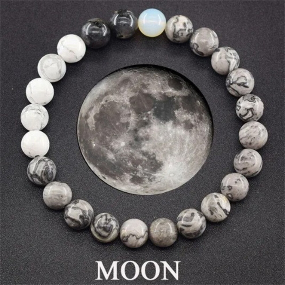 ( Moon) Planets Natural Stone Beaded Unisex Galaxy Solar System Stretch Bracelet