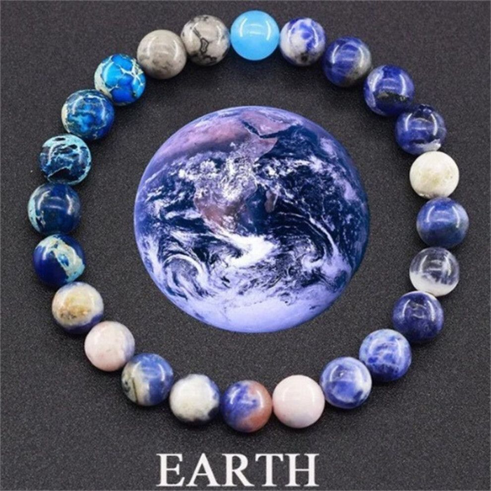 (Earth) Planets Natural Stone Beaded Unisex Galaxy Solar System Stretch Bracelet