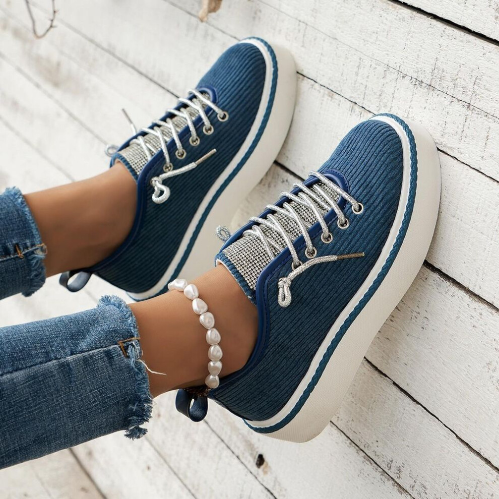 (blue, 38) Women Platform Canvas Shoes Height Increasing Chunky Sneakers For Youth Girls Outdoor Trainers Female Ladies Thick Sole Footwear
