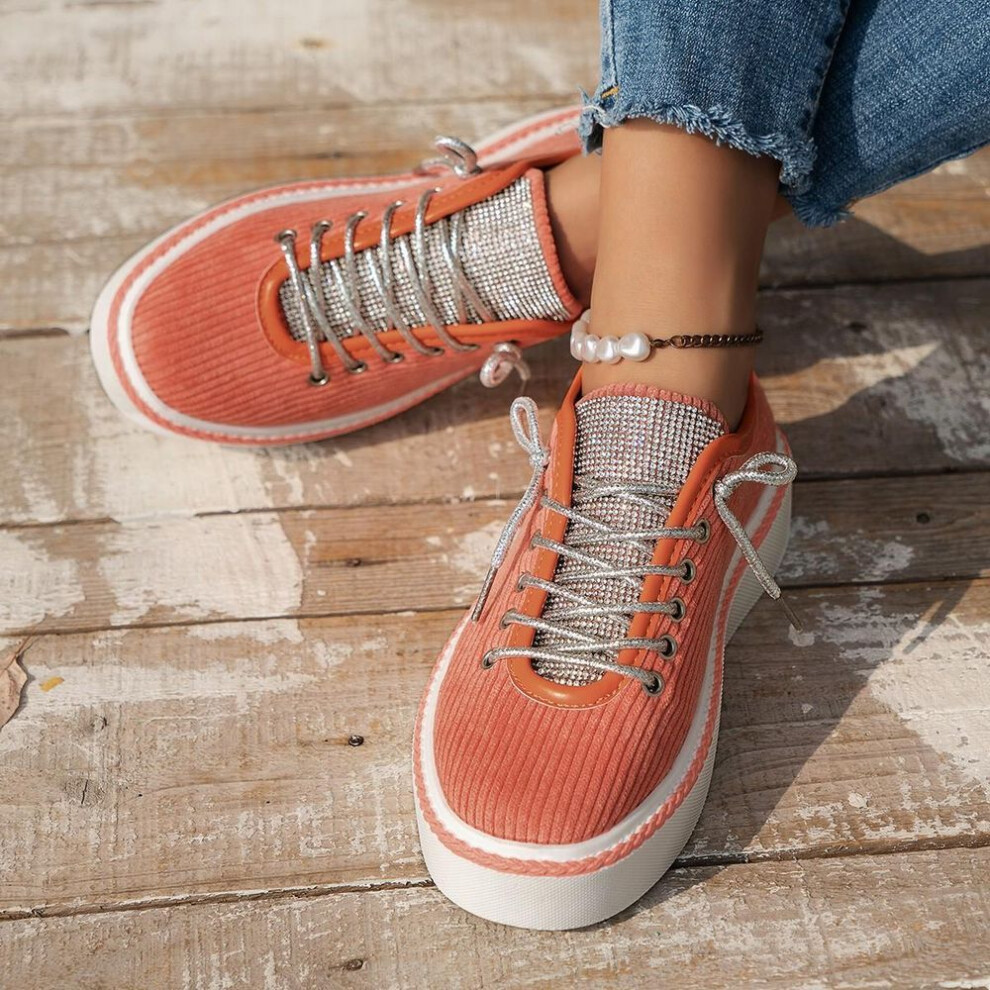 (orange, 41) Women Platform Canvas Shoes Height Increasing Chunky Sneakers For Youth Girls Outdoor Trainers Female Ladies Thick Sole Footwear