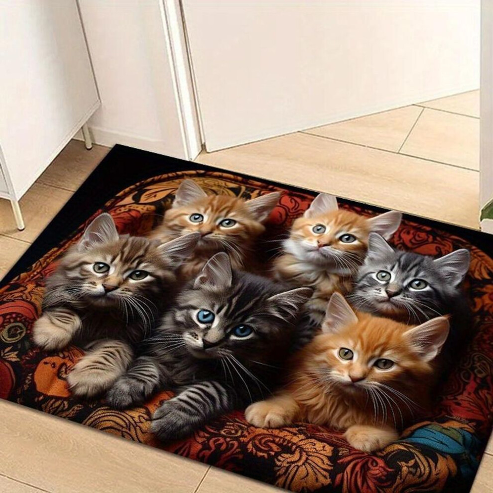 (40*60cm) 1pcs Anti Fatigue Kitchen Rugs,cute Cat Print Waterproof Non-slip Thick Cushioned Kitchen Mat Heavy Duty Comfort Standing Mat For Kitchen