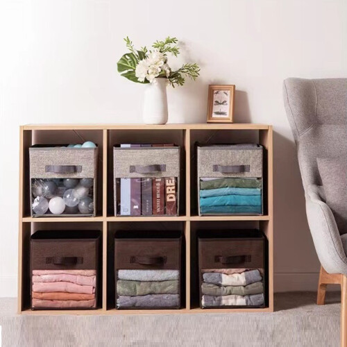 Fabric Cube Storage Box Transparent Storage Box Brown 2