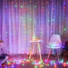 (Colorful, 3M*3M) 3M*1M 3M*3M USB LED Curtain Window String Light with Hook Up Icicle Garland Christmas Wedding Lamp Decor