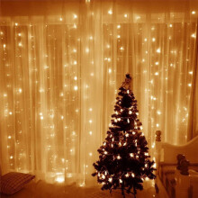 (Warm White) 3M*3M Outdoor USB 8 Modes 300LED Curtain String Light Fairy Christmas Lights Wedding Lamp Festival Holiday Decor